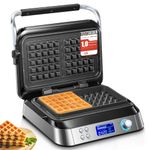 Pro Smart Waffle Maker, Non-Stick, 7 Browning Levels, 5 Programmes, Family Size, Digital Display, Overflow Protection, 1600W, Countdown Timer, Audible Alerts (Silver)