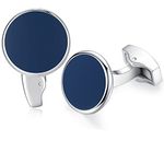 Honey Bear Round White Sea Shell/Black Onyx Agate Stone Cufflinks - Stainless Steel for Mens Shirt Wedding Business Gift (Navy Blue)