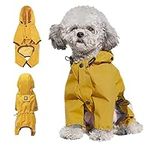 Dog Raincoat for Small Medium Dogs, Waterproof Puppy Dog Raincoats with Hood, dog rain jacket with Reflective Strap and Leash Hole