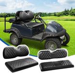 NOKINS 4PCS Golf Cart Diamond Seat Covers Kit, Front and Rear Seat Covers Fits Club Car Precedent OEM Ordinary Seat Cushion, No Need to Staples, Durable Breathable Vinyl (Black&Black Stitching)