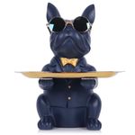 Home Decor Resin Navy Blue Bulldog Tray Statue Piggy Bank Tray Storage Key Holder Candy Jewelry Earrings Tray Suitable for Home Decor Modern Art Dining Table Decor Office Entrance Small Object Tray