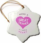 3dRose ORN_183889_1 Being a Great Trainer is a Work of Heart. Pink Job Love Appreciation Snowflake Ornament, Porcelain, 3-Inch