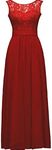 LuckyMjmy Lace Long Bridesmaid Dress Formal Ball Gown Party Prom Wedding Dress, Dark Red, X-Large