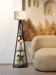 Crosscut Furniture- Printed Series Tripod Floor Lamp with 3 Shelves, LED Bulb Included (Farm Petal)