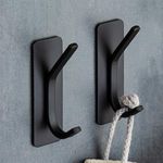 GLUIT Adhesive Towel Hooks for Bathroom Wall Hooks for Hanging Heavy Duty for Door Coat Rack Sticky Hanger Holder Durable Stainless Steel (Black, 2 Pack)