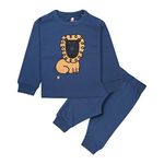 Real Basics Cotton Fleece Clothing Pajama Set for Boys & Girls - Unisex Winter Clothing Sets Full Sleeve T-Shirt & Pant (Navy Lion_2-3 Years)