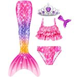 Mermaid Tails for Swimming Swimsuit, Bathing Suit, Bikini Sets Birthday Gift for Girls Kids (No Monofin)