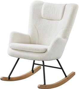 Abician Fauteuil à Bascule en Tissu Bouclé Chaise a Bascule pour Salon, Balcon, Chambre 95.5x82.5x70 cm Blanc
