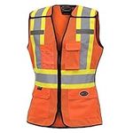 Pioneer Hi Vis Women 5 Point Tear-Away Mesh Safety Vest - Zipper Front - Pockets - Breathable - Orange