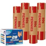 J Mark Burst Resistant Preformed Penny Coin Roll Wrappers, Made in USA, 28-Count Heavy Duty Penny Wrappers for Coins Cartridge-Style Coin Roller Tubes, Includes J Mark Coin Deposit Slip