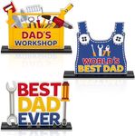 Haooryx Father's Day Wooden Centerpiece Decoration 3Pcs Best Dad Ever Table Decor Toolbox Theme Dad's Workshop Table Topper Sign for Father's Day Gifts Home Party Desktop Wood Craft Center Piece Decor