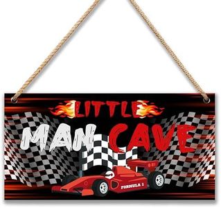 Little Man Cave Sign for Boys Car Room Wall Decor Wooden Door Sign Decorations for Men Teenager Toddler Bedroom Nursery Playroom - 6"x12" -A04