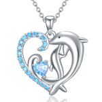 YAFEINI Dolphin Necklace for Women Girls Sterling Silver Dolphin Pendant Necklaces with Blue Zircon Jewellery Gifts for Mum Daughter(Dolphin Necklace)