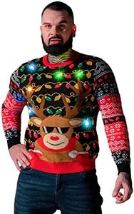 Unisex Men‘s LED Light-up Ugly Christmas Sweater Pullover - Reindeer (20016)