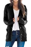 YACUN Women Cable Knit Cardigan Long Sleeve Button Down Sweaters with Pocket Knitwear Black L