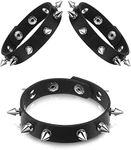 3 Pieces Punk Leather Bracelet Punk Spike Rivet Cuff Bangle Metal Studded Bracelet Faux Punk Rock Bracelet Faux Studded Leather Wrist Band Black Wrist Cuff Wristband for Men Women, Black