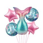 Rozi Decoration Mermaid Foil Balloon Mermaid Tail Theme Birthday Party Decor | Seafish, Star & Round Foil Balloons Pack Of 5 Pcs, Multi