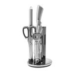 KARACA Meister Palm Stainless Steel Knife Set with Stand, 8 Piece, Silver