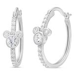 Disney Mickey Mouse Jewelry for Women and Girls, Sterling Silver Mickey Mouse Cubic Zirconia Hoop Earrings Mickey's 90th Birthday Anniversary