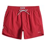 MaaMgic Mens Swim Trunks with Mesh Lining Quick Dry Mens Bathing Suit Shorts,Red,Medium