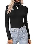 Ekouaer Women's Turtleneck Long Sleeve Shirts High Stretchy Slim Tops Soft Thermal Underwear Top Black S