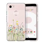 Unov Case Compatible with Pixel 3 Case Clear with Pattern Slim Protective Soft TPU Bumper Embossed Design 5.5 Inch (Flower Bouquet)