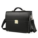 Ecentaur Briefcases for Men Business Mens Leather Briefcase Locking Black Laptop Messenger Bag Lawyer Hard Case, Locking Briefcases Black, 13/14 inch