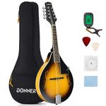 Donner Mandolin Instrument Mahogany Sunburst A Style with Tuner, String, Gig Bag, Guitar Picks (DML-1)