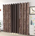 Banchmark Home Furnishings Polyester 8Ft Curtains for Door Set of 3, Solid & Tree Printed Curtain Drapes for Bedroom, Premium Stylish Eyelet Panels for Living Room, 8 Feet, Coffee