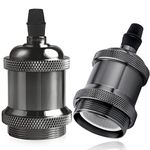 DiCUNO E27 Vintage Solid Bulb Socket, Ceramics Lampholder, Edison Screw Light Bulb Socket Adapter, Pearl Black, 2 Packs