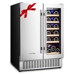 BODEGA 24 Inch Wine and Beverage Refrigerator,Built-in and Freestanding Wine Beverage Refrigerator Dual Zone,Holds 57 Cans and 18 Bottles,with Independent Temperature Control,Upgraded Compressor Quiet