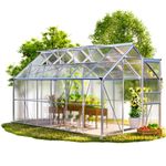 GARDEBRUK® 6x12ft Anodised Aluminium Greenhouse, Extra Large Walk-In Garden Grow House, 4mm Polycarbonate Twin-Wall Sheets, Reinforced Frame with 4 Roof Vents & Lockable Door