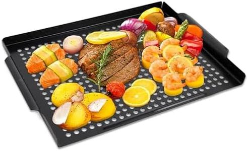 Vegetable Grill Basket,Nonstick BBQ Grilling Pan Topper 14.6"x11.4" Pan BBQ Accessory for Grilling Veggie, Fish, Shrimp, Meat, Camping Cookware