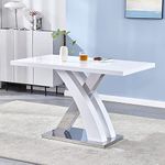 Panana Modern Smooth High Gloss Kitchen Dining Table 120cm Length Dining Room Furniture Table (White with X shape)