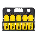 SAS SPORTS Folding Water Bottle Carrier with 10 Yellow Sports Sipper Water Bottle | Camping Cricket Soccer Football Water Bottle Foldable Storage Rack | Team Sports Water Bottle Holder (Black)