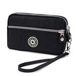 Fueerton 3 Zippers Clutch Wallet Waterproof Nylon Cell Phone Purse Wristlet Bag Money Pouch for Women (A)