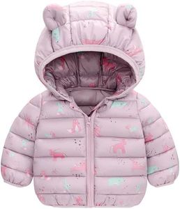 Toddler Baby Puffer Jacket Kids Boys Girls Hooded Coat Bear Ear Thicken Warm Winter Coat Waterproof Outwear Jacket with Zipper Purple 12-18 Months