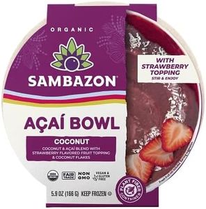 Sambazon Organic Açaí Bowl, Coconut Flavor with Strawberry Topping & Coconut Flakes, Ready to Eat, Thaw and Serve, 5.9 oz - 8 per case