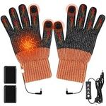 Grathia Outdoor USB Heated Gloves for Women and Men Rechargeable, Winter Hand Warmers Heating Gloves Pattern Knitting Wool, Full Finger Gloves Unisex Anti Slip Gloves for Working Typing Washable