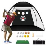 Golf Net, 10x7ft Golf Practice Net with Target and Carry Bag for Backyard Golf Hitting Training Aids Nets/1 Golf Mat /10 Golf Balls/1 Golf Tees/Men Kids Indoor Outdoor Sports Game