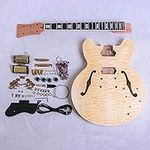 Coban Guitars Electric Semi Hollow DIY Guitar Kit ES240 Mahogany Body Quilted Maple Veneer Gold Hardware Black Fittings