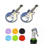 2 Guitar Bottle Openers with 6 Wine Bottle Caps, Guitar Magnet Bottle Opener, Portable Beer Bottle Opener, Suitable for Standard Bottle Caps, Coke Bottles, Beer Bottles