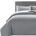 MOONLIGHT20015 Double Duvet Cover Set Hotel Quality Stripes Satin Bedding Double Bed Set with 2 Pillowcases, Reversible Hypoallergenic Soft Breathable Bed Covers (Grey, Double)