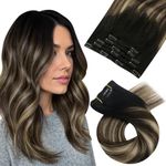 Moresoo Hair Clip Extensions for Women Ombre Clip in Extensions Human Hair Balayage Black to Brown with Caramel Blonde Double Weft Clip in Human Hair Extensions 10Inch 5 Pieces 70G