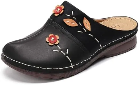Clogs Shoes for Women, Summer Leather Slippers Comfort Work Clogs Slip on Loafers Wide Fit Mules Antil Slip Beach Shoes Flowers Wedge Sandals