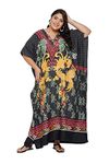 Oussum Women Long Maxi Plus Size Polyester Kaftan Caftan Gown Beach Party Casual Dress, Red-black Floral Kaftan, One Size Plus