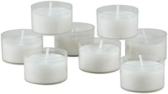 Stonebriar 48 Count White Unscented Smokeless Long Burning Clear Cup Tea Light Candles with 6 to 7 Hour Burn Time