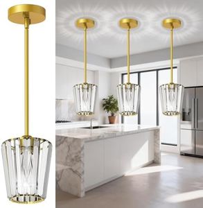 Rayspan Crystal Pendant Lights Kitchen Island 3 Pack, Modern Gold Pendant Light Fixtures Mini Adjustable Chandeliers for Kitchen Island Dinning Room Bedroom Hallway with E26 Base (Bulbs Not Included)