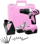 Pink Power Drill PP182 18V Cordless Electric Drill Driver Set for Women - Tool Case, 18 Volt Drill, Charger and 2 Batteries (Renewed)