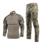 LNFINTDO Men's Military Suit Long Sleeve 1/4 Zip Shirt & Camouflage Trouser Set Rip-Stop Hunting Clothing Camo Woodland Uniform